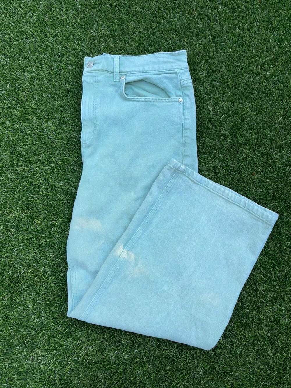 Wide Leg Light Green Denim Jeans